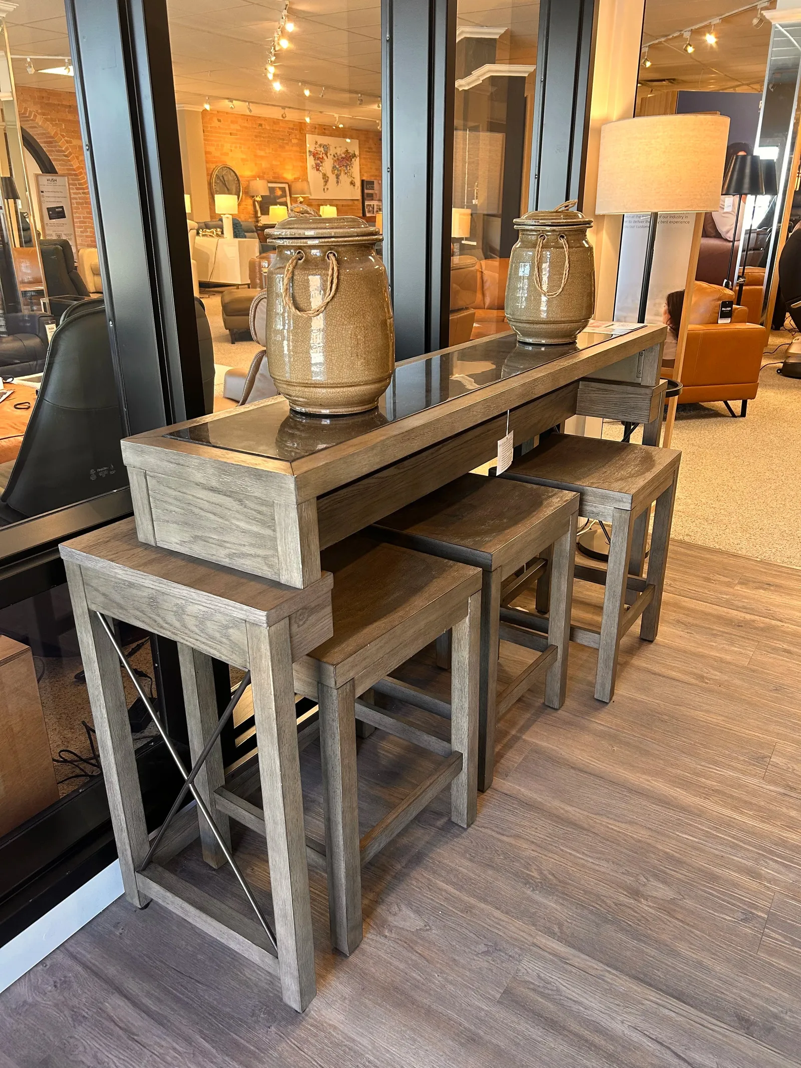 Console bar detail with bluestone top